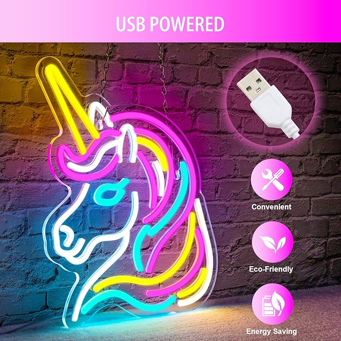 Basaneon Unicorn Neon Sign for Wall Decor, Dimmable Colorful Unicorn Neon Lights for Girls Room, USB Powered Unicorn Led Signs for Bedroom Kids Room, Perfect Gifts Unicorn Lights for Girls(13"*12.6")