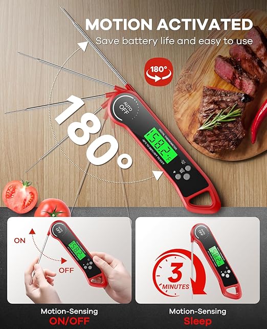 Meat Thermometer Digital, Instant Read Thermometer with Backlight, Calibration & Hold Function, Waterproof Food Thermometer for Kitchen and Outside, BBQ,Turkey, Candy, Liquids, Beef (red)