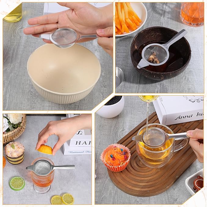 2.2" Silver Matcha Strainer, 30 Fine Mesh Matcha Sifter with Handle and Base, Stainless Steel Small Tea Strainer Fine Mesh, Small Metal Matchas Strainers for Loose Tea Coffee Cocktail