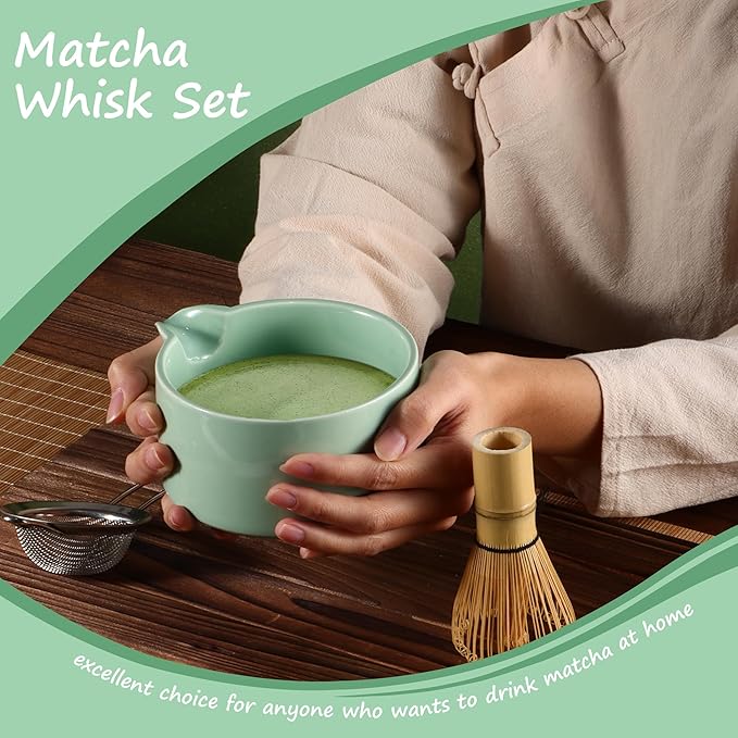 Matcha Whisk Set,Bamboo Matcha Whisk (Chasen),Traditional Scoop (Chashaku),Stainless Steel Sifter,Japanese Tea Tools For Ceremony