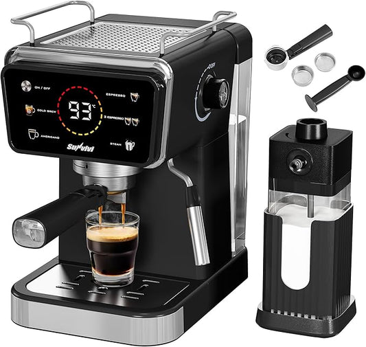 20 Bar Espresso Machine with Milk Frother, Iced Coffee Maker for Espresso, Cold Brew, and Americano, 52OZ Removable Water Tank, Coffee Machine for Home and Office, Black