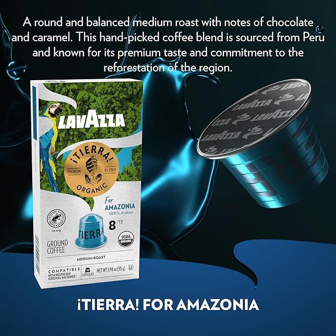Lavazza TIERRA AMAZONIA USDA ORGANIC Espresso Aluminum Capsules Compatible- Nespresso Original Machines,Medium Roast 100% Arabica,Round & Balanced,chocolate & caramel Intensity 8 of 13(Pack of 120)