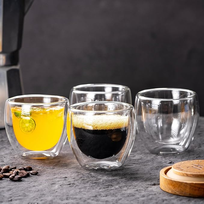 Espresso Cups Set of 4, 5 Oz(150 ml) Expresso Shots Glass Cup, Double Walled Glass Coffee Mugs,Fit for Espresso Machine and Coffee Maker, Insulated Clear Espresso Shot Glasses Cups Gifts for Man Women