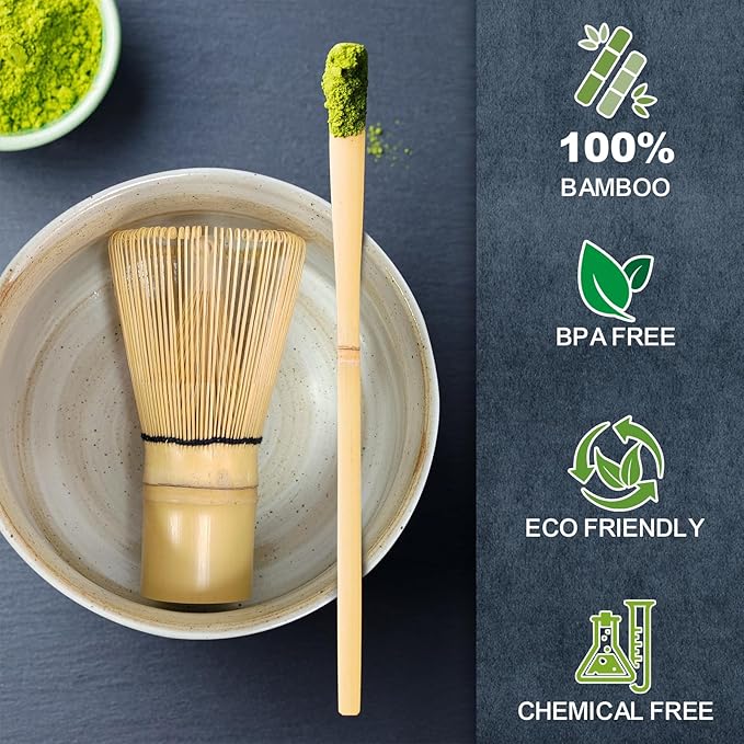 Matcha Whisk Set - With Bamboo Whisk and Tea Spoon (Chasen) & Traditional Scoop – Traditional Japanese Matcha Making Kit for Green Tea Ceremony, Handcrafted 100% Natural Bamboo Tools