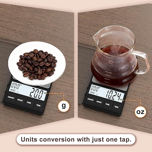 Coffee Scale with Timer 1000g /35oz, Accuracy 0.1g, Espresso Scale for Both Pour Over and Espresso Machine, Units in Gram and Ounce, Easy Control Timer, Mini Scale for Coffee