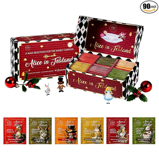 Alice’s Adventures in Wonderland Tea Gift Set – 90 Count Literary Tea Bags Variety Pack with Book Quotes and Illustrations | Alice in Tealand Collection | 6 Whimsical Inspired Flavors Teas Gift Set