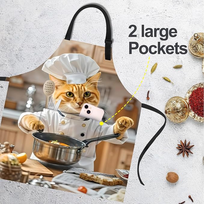 Funny Cat Apron with 2 Pockets Waterproof for Men Women Kitchen Garden Decor - Image 5