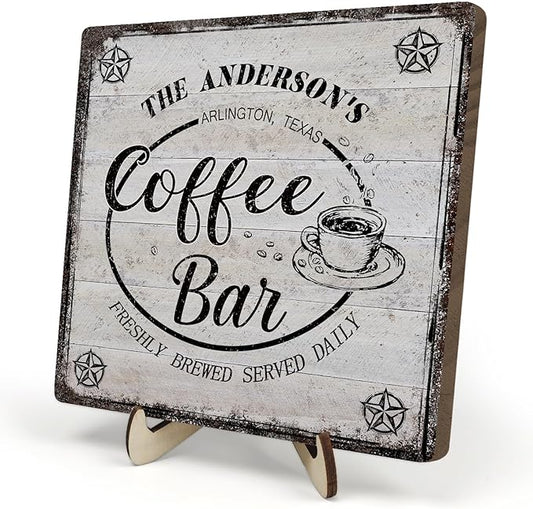 Vintage Coffee Bar Decor Sign,Rustic Wooden Plaque for Java Station, Kitchen,Cafe or Tea Corner, Funny Jave Gift for Coffee Lovers 5.9x5.9inches
