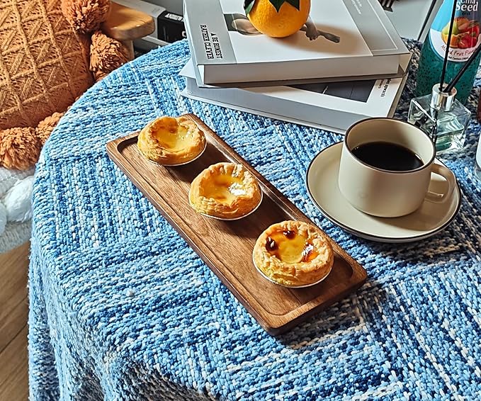 Small Wooden Tray (11.3 x 4.1 inch) 6 Pack, Rectangular Mini Serving Tray for Coffee Tables, Dessert, Snack, Fruit, Acacia Wood Platter for Vegetable, Decor Restaurant