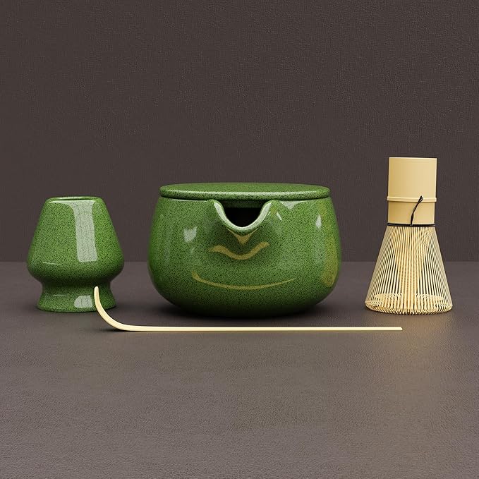 NEXTLUXE Matcha Whisk Set – Matcha Bowl and Whisk Traditional Bamboo Chasen with Ceramic Bowl, Matcha Sets, Matcha Whisk and Bowl, Matcha Sarter Kit - Measurement Lines, Spoon & Lid – Green