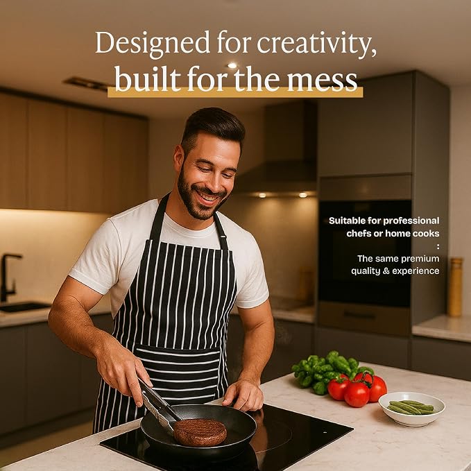 Will Well Kitchen Apron for Men and Women - 33" x 27" Oil-and-Water-Resistant with Adjustable Neck Strap and 38" Waist Ties for a Snug Fit, Lightweight with 2 Front Pockets - 1-Pack, Black | Unisex 33'' x 27'' Oil & Water Resistant Soft Kitchen Chef Ap... - Image 2