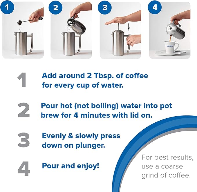 Frieling French Press Coffee Maker - 23 oz, Polished Double-Wall Stainless Steel - Insulated French Press for Camping - All Stainless Steel Coffee Maker