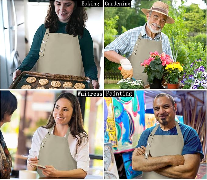Yuubin Extra Large Aprons for Men Adjustable Button Apron with Pockets Chef Cooking Kitchen Aprons Women,Water&Oil Resistant - Image 5