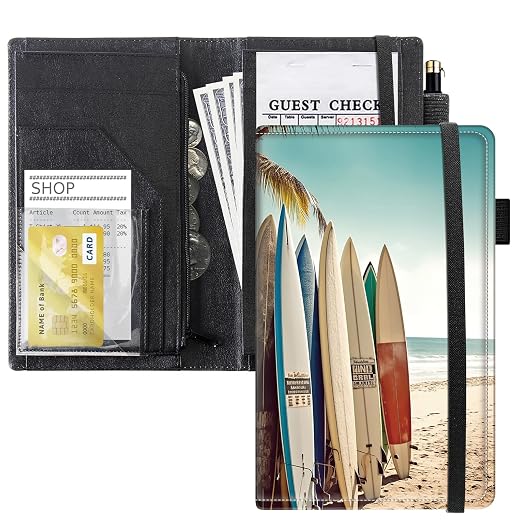 Server Books for Waitress, 5x9 Inch Waitstaff Server Order Pads, 11 Large Pockets, Cute PU Leather Waitress Book Server Wallet with Elastic Band Fit Server Apron,Surfboards by Unknown