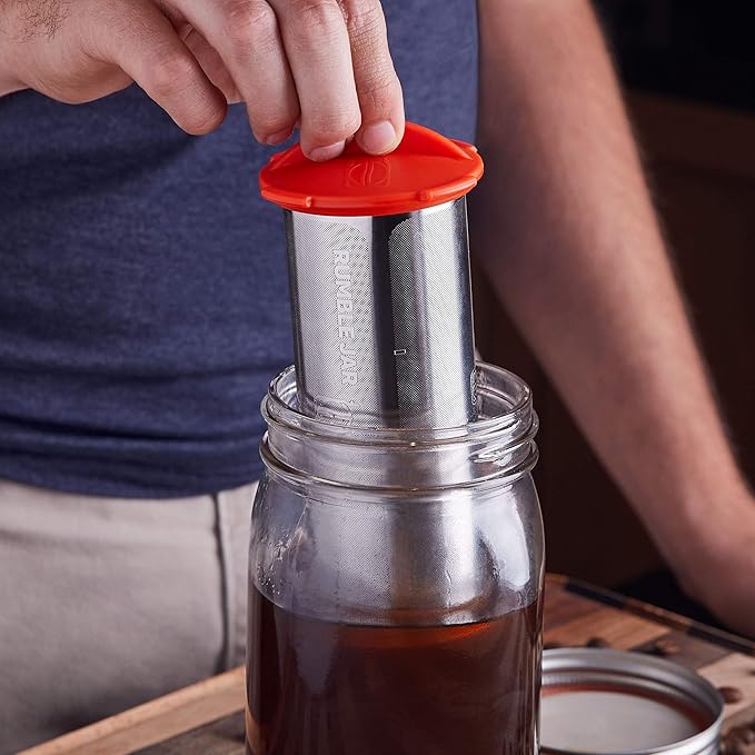 Rumble Jar - Next-Gen Cold Brew Coffee Maker for Mason Jars - 200 Micron Filter Is Ideal for Coarse Grounds & Stronger Coffee - Includes Filter + 32oz Mason Jar