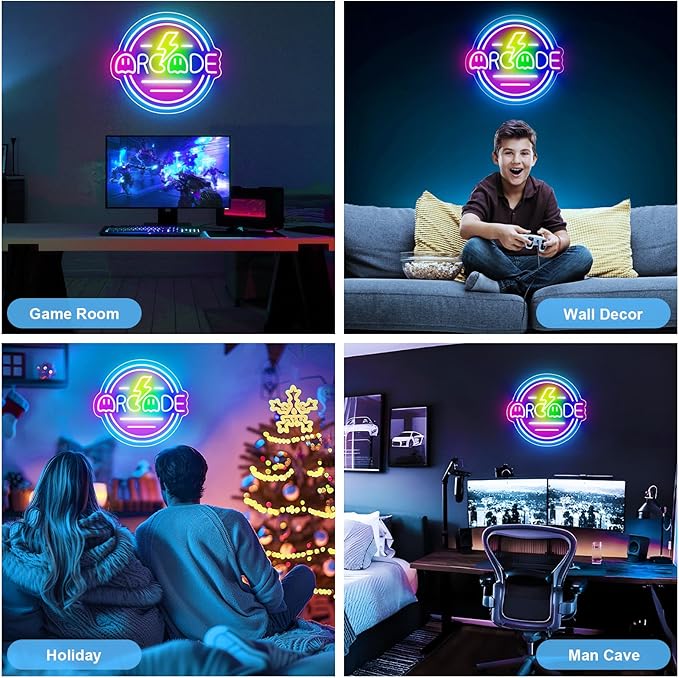 Basaneon Gamer Neon Sign for Gamer Room Decor, Dimmable Arcade Neon Signs for Wall Decor, USB Powered Bright LED Neon Gaming Signs for Boys Room, Best Gamer Gifts for Teenage Boys, Kids(13.3”x13.3”)