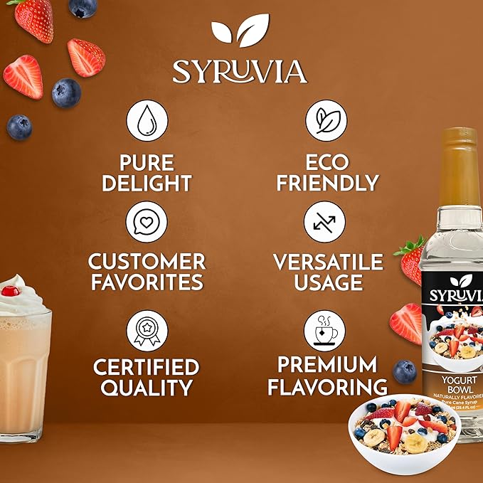 Syruvia Yogurt Bowl Syrup, Natural Flavors, Syrup for Drinks, Lattes, and Desserts – 25.4 fl oz