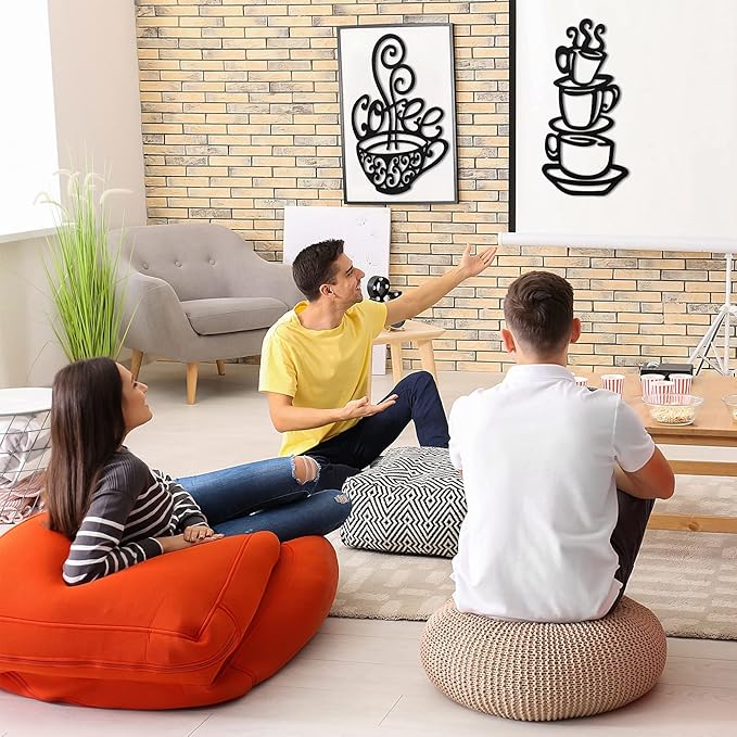 Jetec 2 Pieces Coffee Wall Decor Black Cup Silhouette Kitchen Wall Art Decor Coffee Bar Accessories