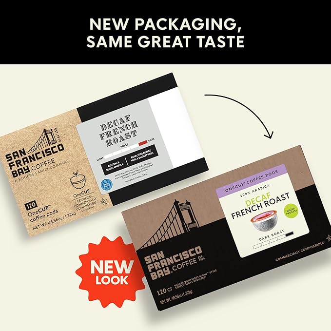 San Francisco Bay Compostable Coffee Pods - DECAF French Roast (120 Ct) K Cup Compatible including Keurig 2.0, Dark Roast, Swiss Water Processed