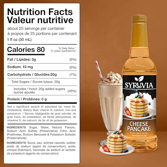 Syruvia Coffee Syrup, Cheese Pancake Flavored Syrup for Drinks, Lattes and Desserts – 25.4 fl oz, With Pump