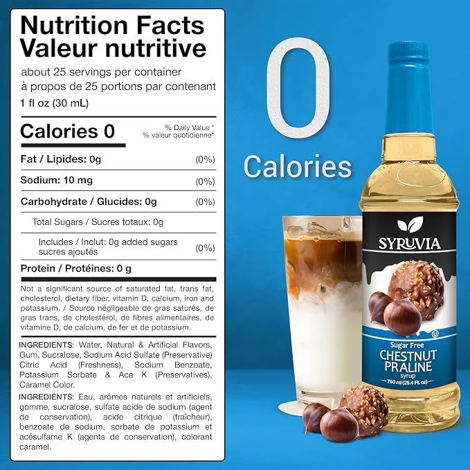 Syruvia Sugar Free Coffee Syrup, Chestnut Praline Flavored Syrup for Drinks, Lattes, and Desserts – 25.4 fl oz, With Pump - Image 2