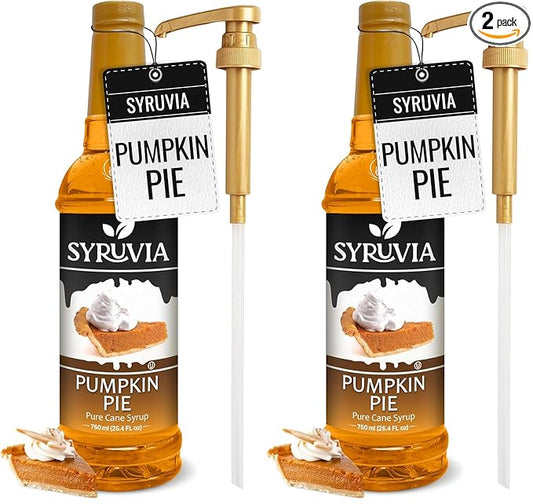 Syruvia Pumpkin Pie Coffee Syrup, Flavored Syrup for Drinks, Lattes, and Desserts – 25.4 fl oz, With Pump (Pack of 2)