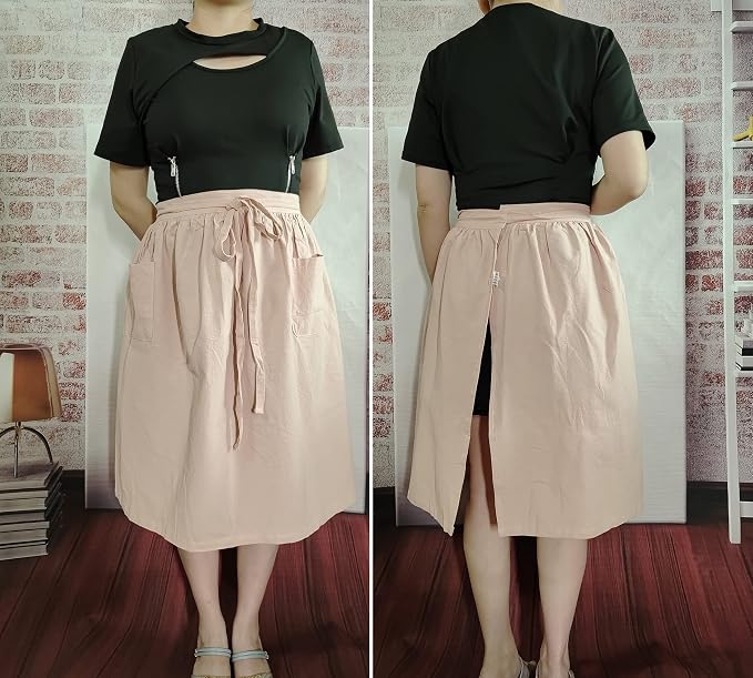 Unisex Chef Aprons White Retro Cotton Maid Short 2 Pockets Waist Waiter Waitress Half Apron - Image 3