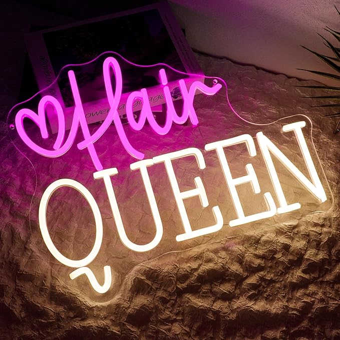Hair Queen Neon Sign Dimmable Barber Shop Neon Light Sign for Wall Decor Haircut Hairdresser Led Signs for Hair Salon Store Beauty Room Makeup Studio Business Decor Gift 13.7" x 11"