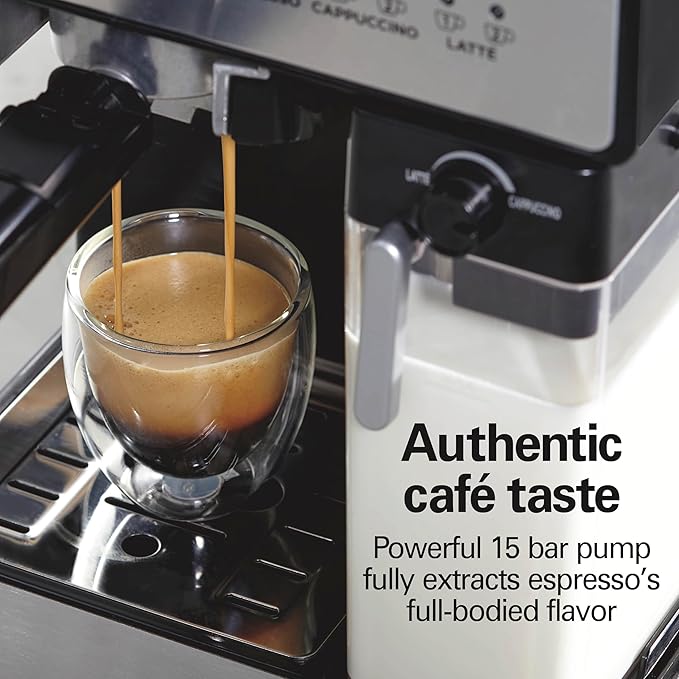 Hamilton Beach Slide and Lock Espresso Machine, Programmable Coffee Maker for Café-Quality Cappuccino & Latte, 15 Bar Pump, Milk Frother Steamer Wand, 70 oz. Removable Reservoir, Black (40750)