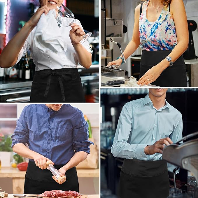 NLUS 3 Pack Server Aprons with 3 Pockets, Water Oil Stain Resistant Waitress Waiter Apron Black Waist Aprons Bistro Apron for Women Men, 24 X 12 inch - Image 7