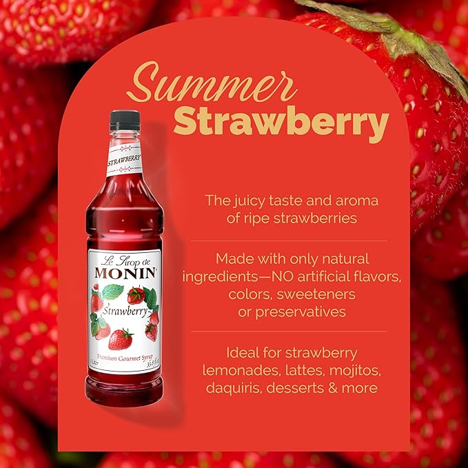 Monin - Strawberry Syrup, Mild and Sweet, Great for Cocktails and Teas, Gluten-Free, Non-GMO (1 Liter, 4-Pack)
