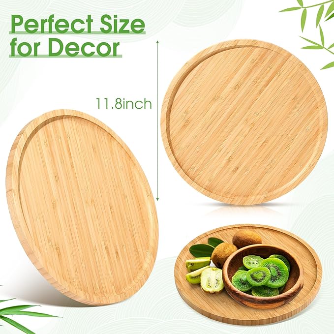 Meanplan 5 Pcs Round Charcuterie Board Bulk Bamboo Round Tray Fall Wooden Serving Platter Wood Serving Tray with Rim for Fruit Bread Salad Pizza Party Decor(11.8 Inch)