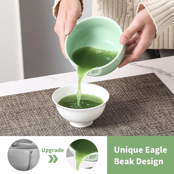 Matcha Whisk Set 5 Pcs, Matcha Kit Set Includes Matcha Bowl, Matcha Whisk and Holder, Bamboo Scoop and Sifter, Ceramic Matcha Set, Matcha Tea Set, Ideal Gift for Family/Friend (Cyan)