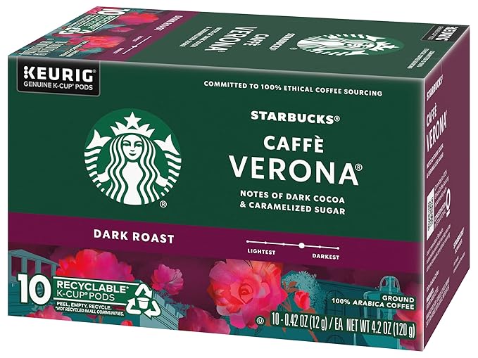 Starbucks Caffe Verona Coffee K-Cup Pods, Dark Roast Arabica Coffee, 20 Count (Pack of 2 Boxes)