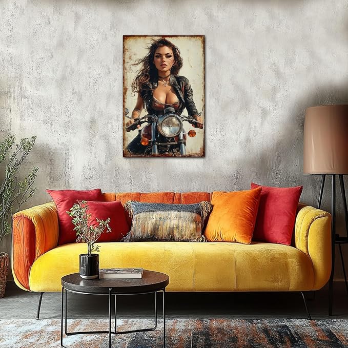 Original Vintage Tin Sign Wall Art - Antique Style Motorcycle Club Decorations Artwork - Funny Retro Metal Decor for Home, Cafe, Bar, Office, Garage, Man Cave, 8x12 Inches (O - sexy, 8x12x0.1 IN) - Image 3