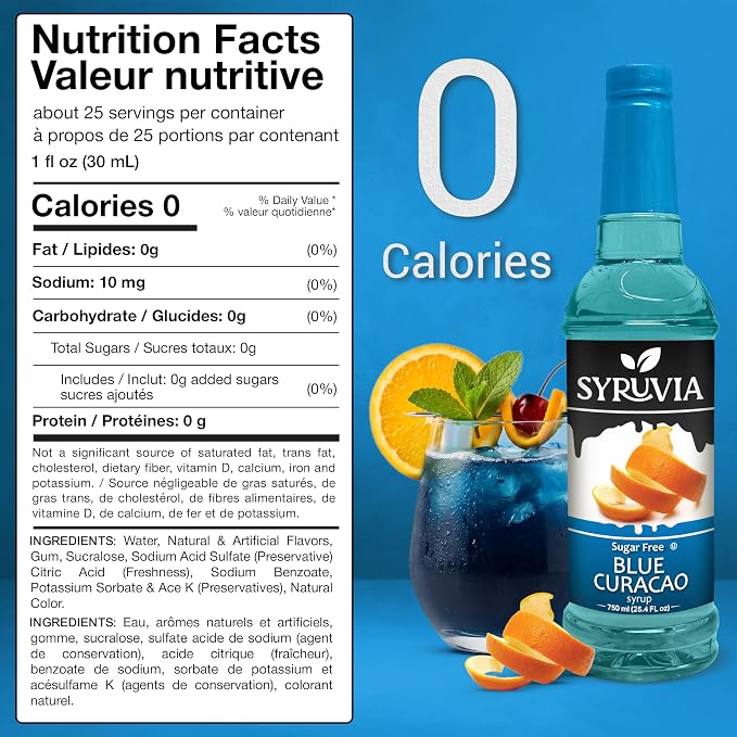 Syruvia Sugar Free Blue Curacao Syrup, Flavored Syrup for Cocktails, Drinks, Lemonades, Iced Teas, and Desserts – 25.4 fl oz, With Pump - Image 2