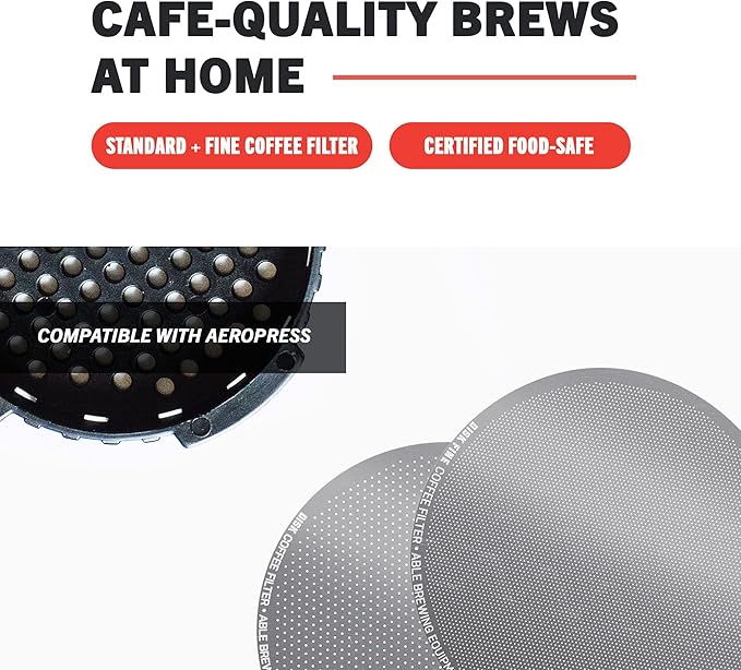 Able - DISK Stainless Steel Coffee Filter, AeroPress Coffee Maker-Compatible, AeroPress Accessories for Home & Cafes, 2.45” Reusable Coffee Filters (254-Micron Standard + 152-Micron Fine), Pack of 2