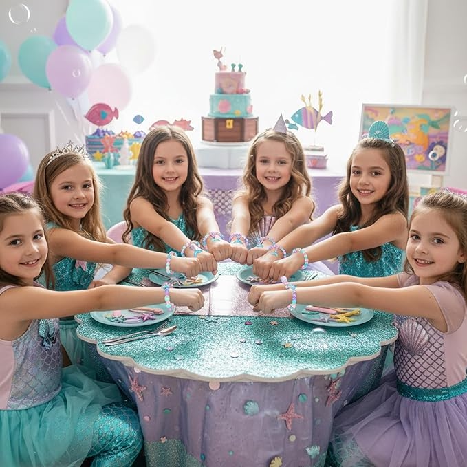 Ecally 12 Pcs Mermaid Party Favors Mermaid Beaded Bracelet Bulk Ocean Party Supplies Costume Jewelry Princess Birthday Prize Gifts