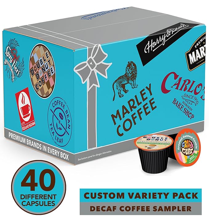 Flavored Decaf Coffee Pods Variety Pack, Great Mix of Decaffeinated Coffee Pods Compatible with all Keurig K Cups Brewers, 40 Count Bulk Pack