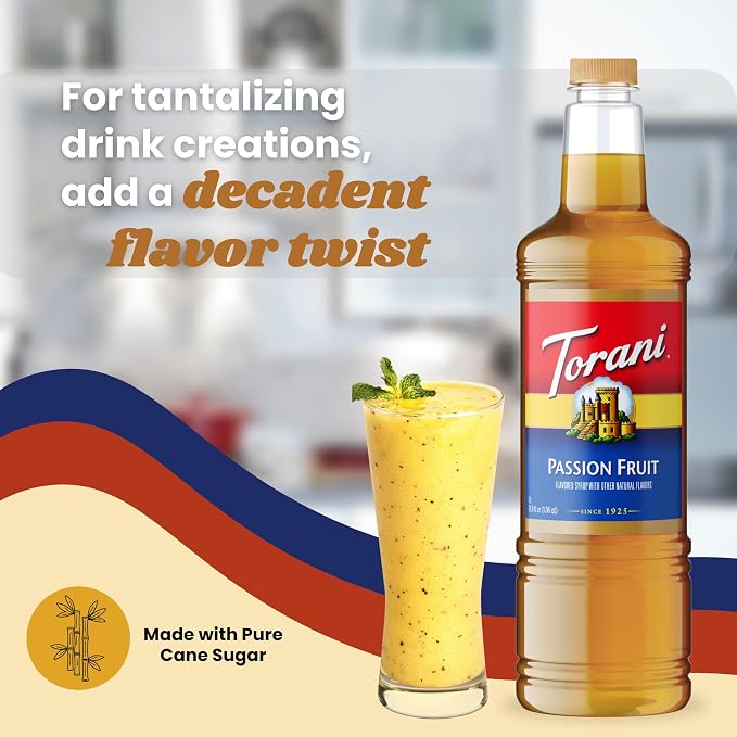 Torani Passion Fruit Syrup 1 Liter Bottle with Pump – Juicy Tropical Flavoring for Cocktails, Iced Drinks, Teas & Lemonades, Pure Cane Sugar Syrup, Mess-Free Pump Dispensing for Home & Café Creations - Image 6