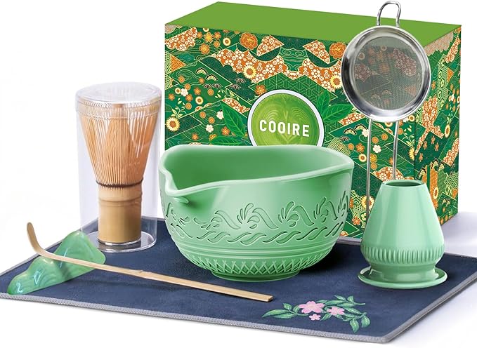 510mL Matcha Whisk Set: 8 Pcs Complete Ceramic Matcha Kit with Bamboo Chasen & Bowl - Frothy Tea Ceremony, Romantic Morning Ritual - Valentine's Gift for Beginners & Experts