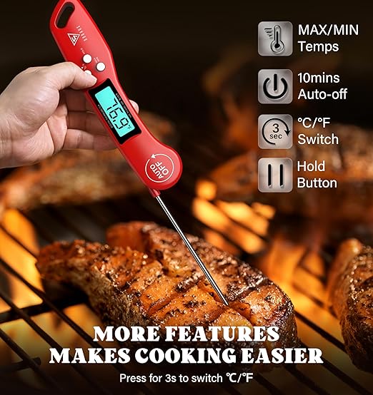 DOQAUS Digital Meat Thermometer, Instant Read Food Thermometer for Cooking with Backlit & Auto-Rotating Display, 4.6” Probe for Grilling, Baking, and Perfect BBQ