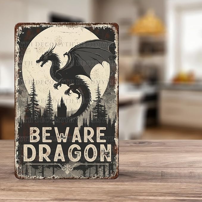 Dragon Sign Beware of Dragon Metal Tin Sign for Home Farm Outdoor Bathroom Restaurant Cafes Bars Club Kitchen Garage Vintage Art Wall Decor 12 * 8inch - Image 5