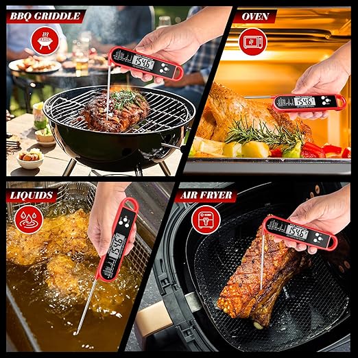 Digital Meat Thermometer for Cooking and Grilling - Instant Read Food Thermometer with IP67 Waterproof, Strong Magnet and Calibration - Professional Kitchen BBQ Probe for Turkey, Steak