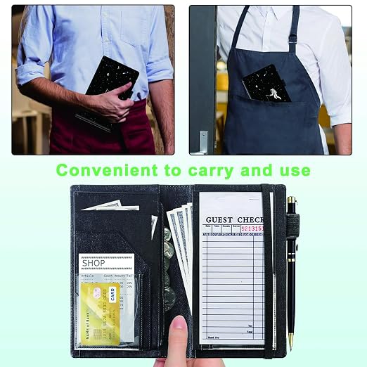 Server Books for Waitress, 5x9 Inch Waitstaff Server Order Pads, 11 Large Pockets, Cute PU Leather Waitress Book Server Wallet with Elastic Band Fit Server Apron,Spaceman - Image 4