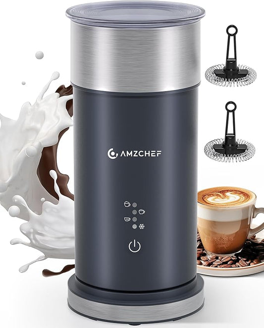 IPX6 Waterproof Electric Milk Frother and Steamer – 4-in-1 Coffee Frother for Hot & Cold Foam, Single-Button Control, Quick 80s Frothing, Milk Steamer for Lattes & Cappuccinos