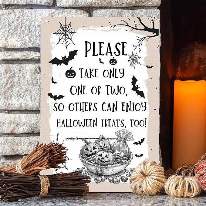 KanaAt Funny Halloween Trick or Treat Metal Sign Please Take Only One or Two Tin Sign Halloween Candy Vintage Decor for Home Kitchen Porch Yard Front Door Party Decor 8x12 inch, diany-m93 - Image 5