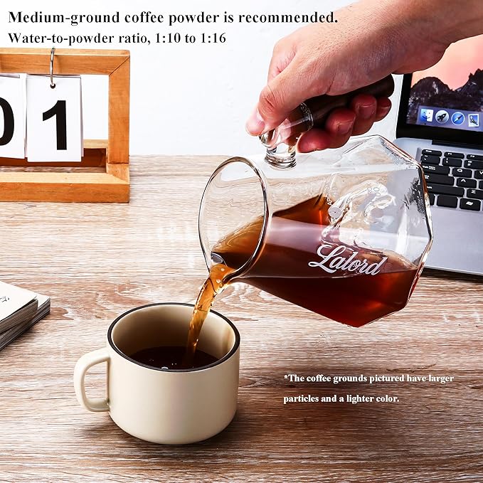 Pour Over Coffee Maker, 20 oz Borosilicate Glass Set with 100 pcs Paper Filter, Walnut Collar & Glass Lid, Drip Coffee Maker, 1-3 Cups, Clear (B-600 ml Set)