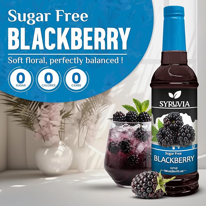Syruvia Sugar-Free Blackberry Syrup, Flavored Syrup for Drinks, Cocktails, Lemonades, Iced Teas, and Desserts – 25.4 fl oz