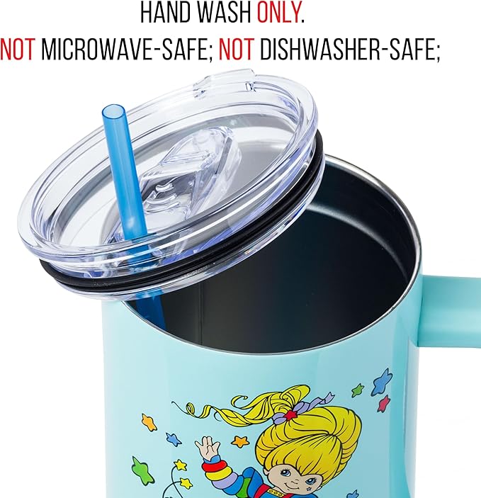 Silver Buffalo Rainbow Brite and Twink Sparkle Double Walled Stainless Steel Tumbler with Handle and Straw, Fits in Standard Cup Holder, 40 Ounces